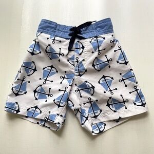 Janie and Jack Toddler Boys 12-18 Months Sailboat Anchor Swim Shorts White Blue